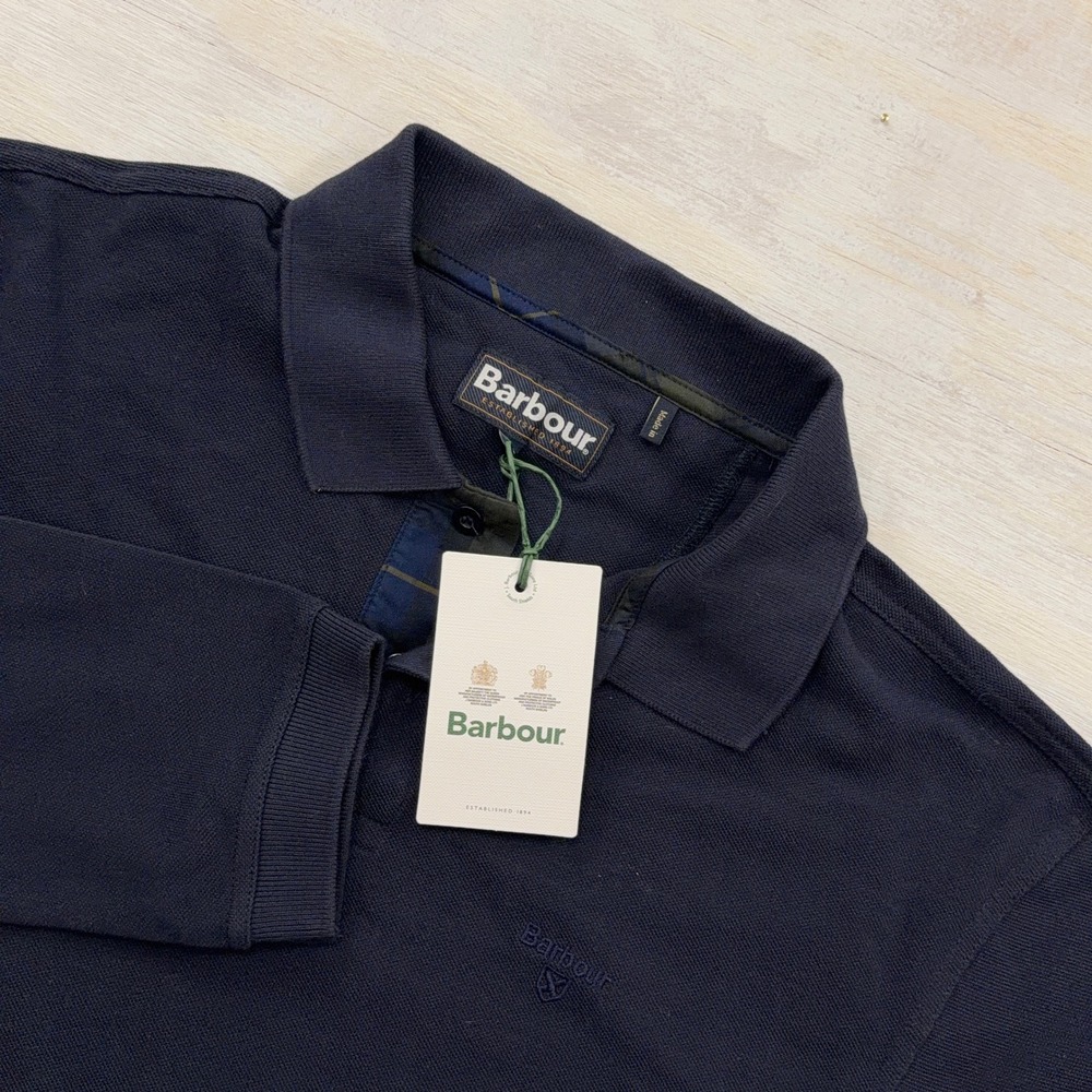 Barbour Polo Shirt Essential LS Sports XL Long Sleeve Night Sky Blue Mens NWT